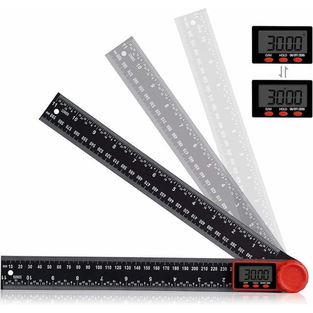 Gabrielle - 300 mm digitales Winkelmesser-Lineal, 2-in-1 digitaler Winkelmesser mit LCD-Display und Feststellfunktion für Holzbearbeitung, Zuhause,