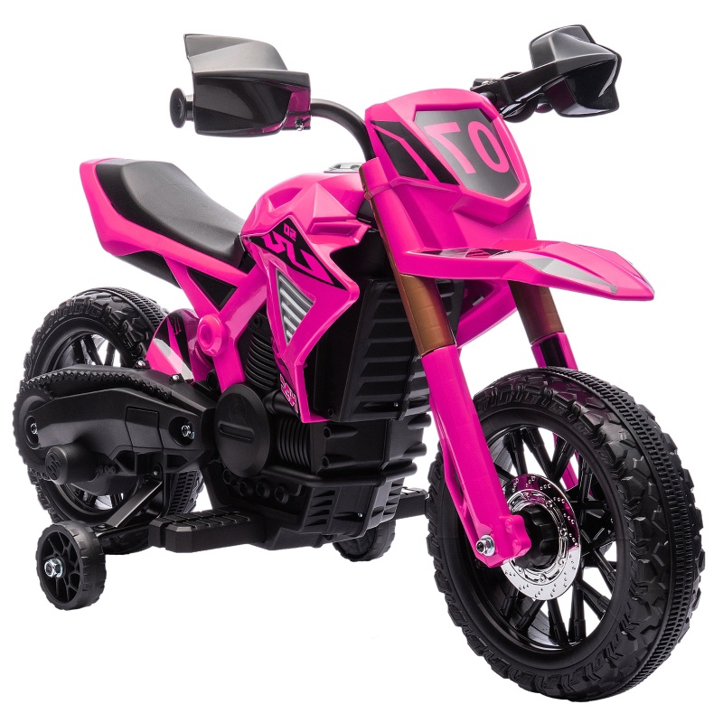 Kinder-elektromotorrad Mit Stützrädern Und Soundeffekten Für 3–8 Jahre, Robuster Metallrahmen Mit 6-v-akku, 105 X 57 X 62 Cm, Rosa