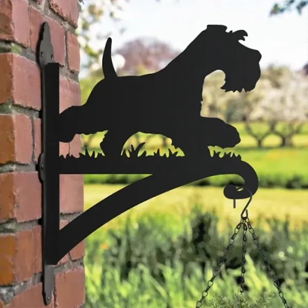 Dekorativer Pflanzenhaken Aus Schmiedeeisen In Form Einer Hundesilhouette Für Den Außenbereich, Metallhänger Für Pflanzen Im Außenbereich (mini-schnauzer)