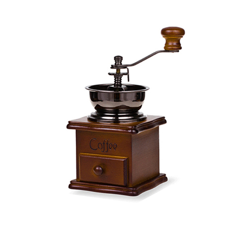 Retro-kaffeemühle Aus Holz Mit Handkurbel Und Keramik Im Retro-stil