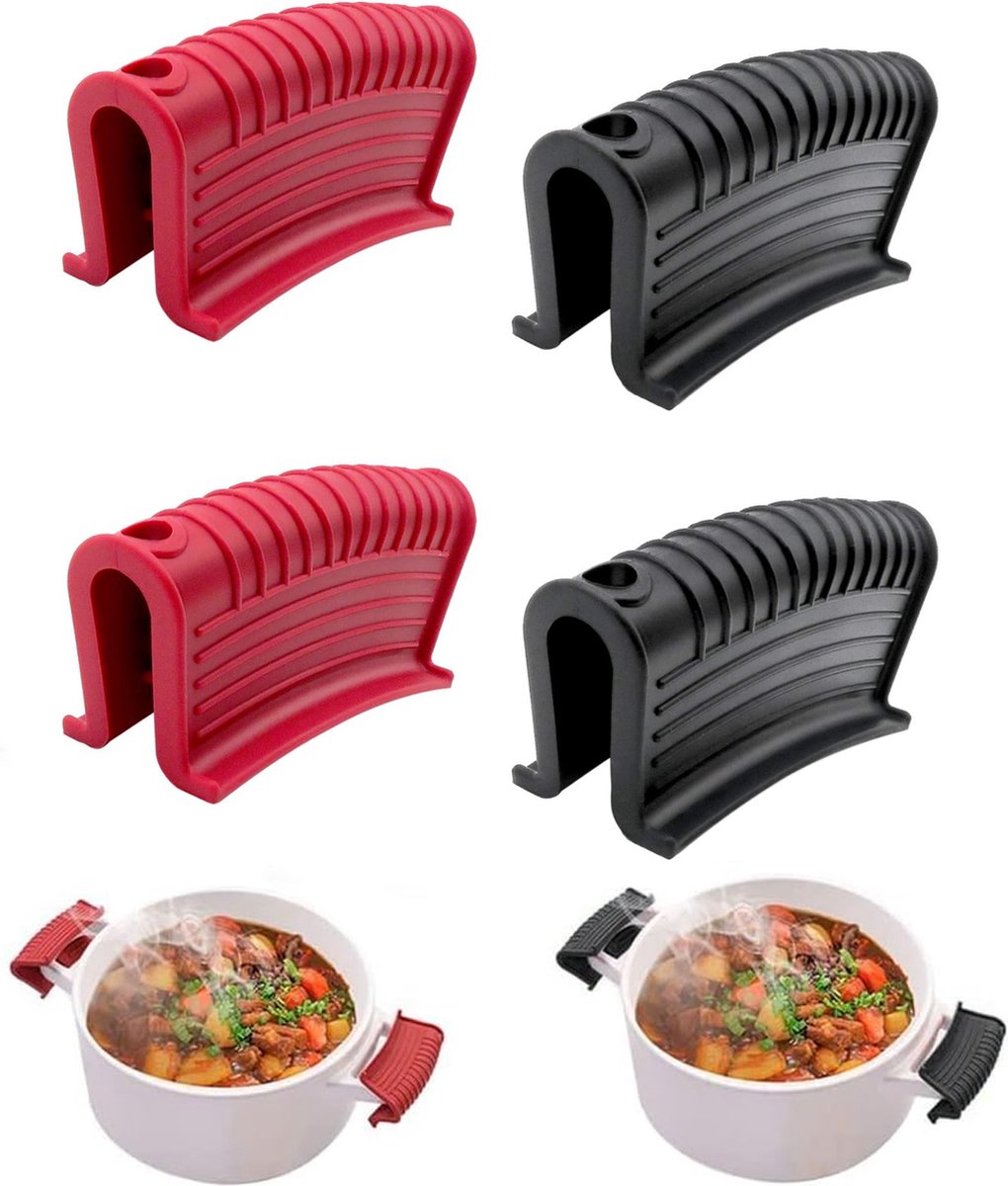 Silikongriffüberzüge Für Gusseiserne Töpfe Und Pfannen, Schwarz-rotes Farbschema, 2 Paar