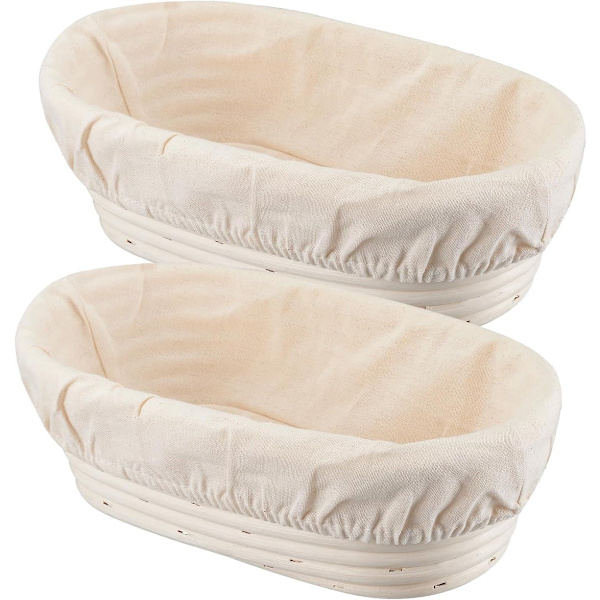 2er-pack Gärkörbe – Ovale Gärkörbe (25 Cm) – Handgeflochtenes Naturrattan – Inklusive Leinentuch – Geeignet Für Sauerteig- Und Normales Brot