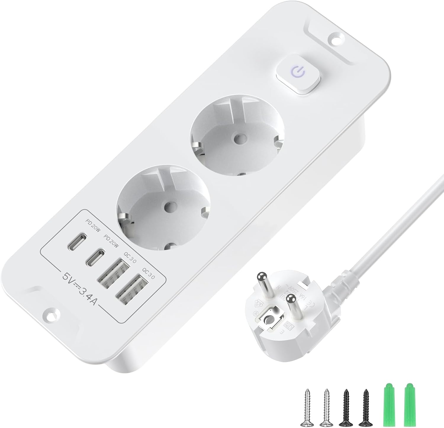 2-wege-innfelt-stickkontakt Mit 2 Usb-anschlüssen Und 2-meter-kabel