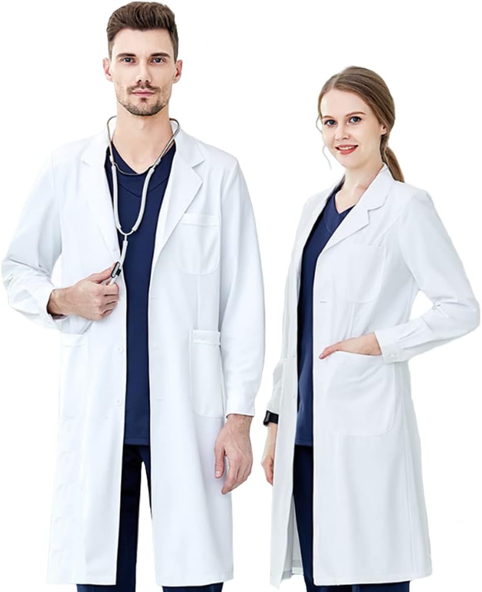 Weißer Laborkittel Aus Baumwolle, Chemielaborkittel, Damen-/herren-laborkittel Mit Langen Ärmeln, Tasche Und Knopf Für Chemiestudenten, Schulen, Krankenhäuser Und Die Industrie