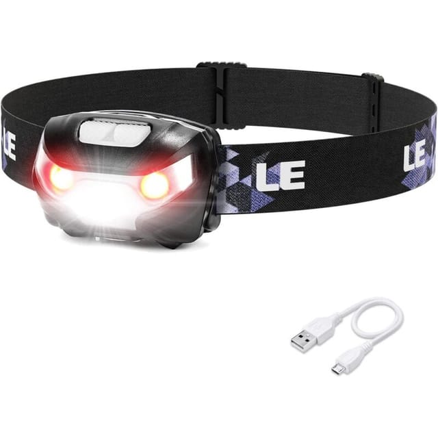 Aiperq - Leistungsstarke wiederaufladbare LED-Stirnlampe, 1300 Lux, USB-Stirnlampe, 5 Beleuchtungsmodi mit rotem Licht, 30 Stunden Akkulaufzeit,
