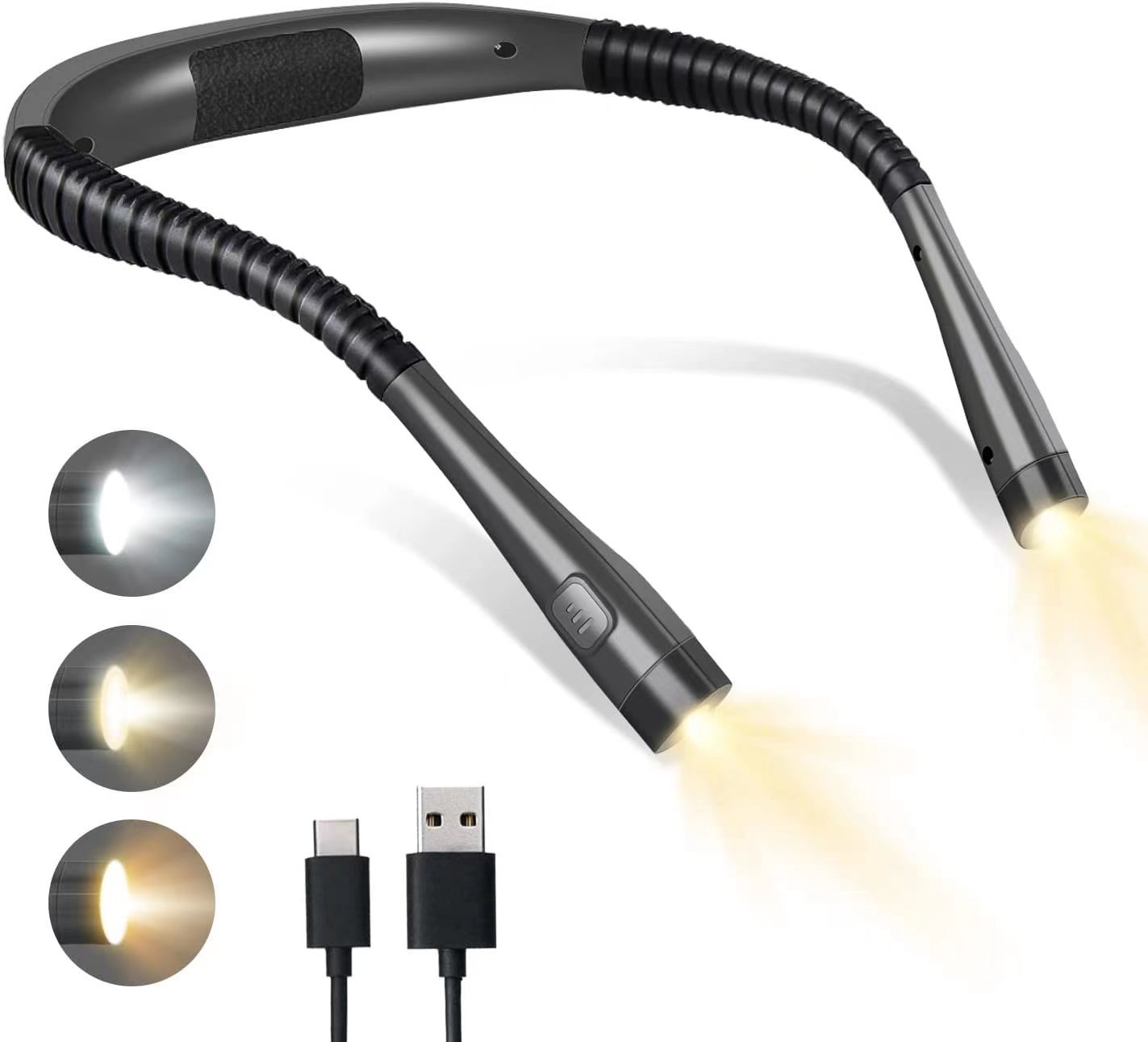 Wiederaufladbare Nackenlampe, Perfekt Zum Lesen Im Bett, 3 Farben, 6 Helligkeitsstufen, Faltbarer Lampenarm, Extrem Lange Lebensdauer, Ideal Zum Lesen, Stricken Und Flicken.