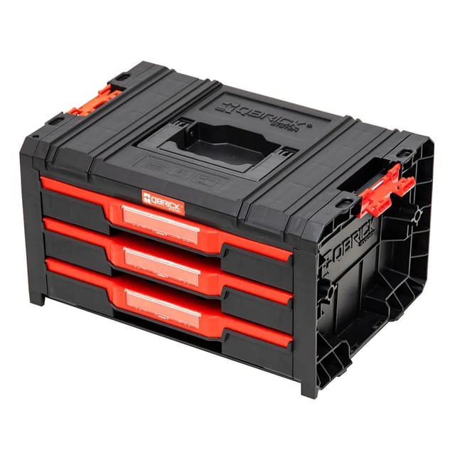 Qbrick System PRO Drawer 3 Toolbox 2.0 Basic stapelbar 450 x 310 x 244 mm 3x 4,5 l IP54 mit drei Schubläden 9 Inlays
