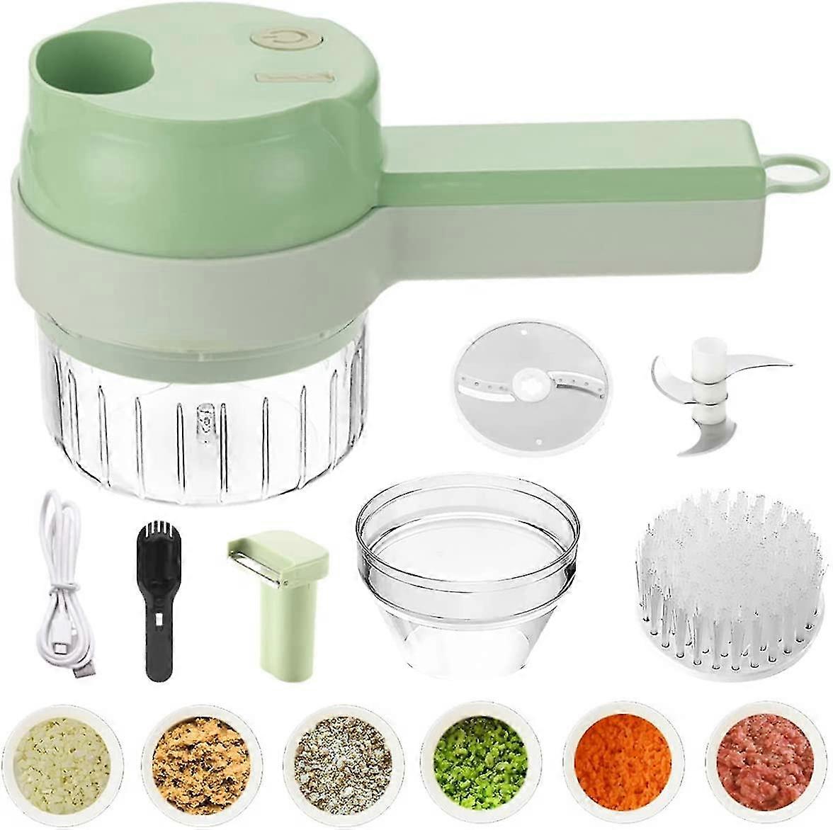 4-in-1 Elektrisches Gemüseschneider-set, Hand-knoblauchmühle, Multifunktionaler Lebensmittelzerkleinerer, Tragbarer Wiederaufladbarer Gemüsezerkleinerer (für Knoblauch)