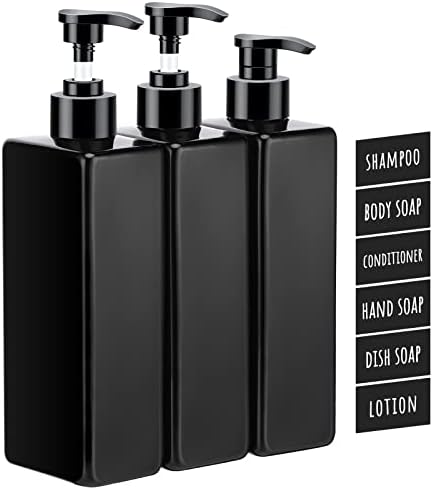 Shampooflaschen, 3er-set Leere 500-ml-pumpflaschen, Nachfüllbarer Seifenspender Aus Kunststoff Mit Wasserfesten, Selbstklebenden Etiketten Für Küche Und Bad, Schwarz