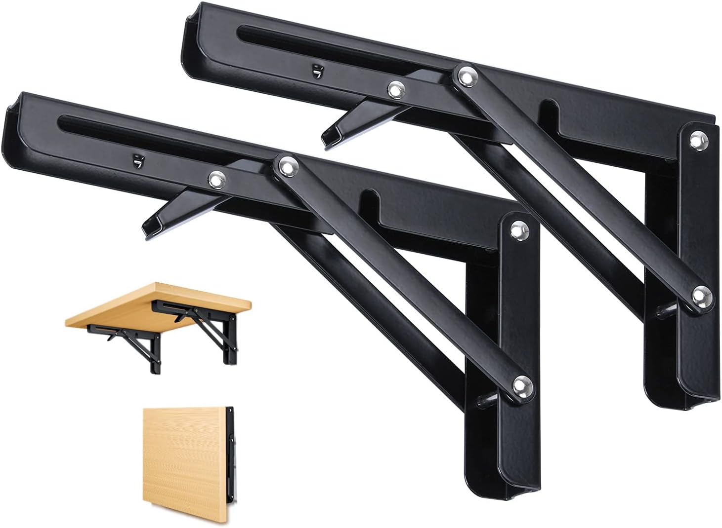 Klappbare Regalträger, 200-mm-klappwinkel, Schwarze Klappkonsolenhalterung, Wandklapphalterungen, Für Tisch, Wandregal, Garage, Küche, Schlafzimmer, Büro, Platzsparend, Tragkraft: 50 Kg