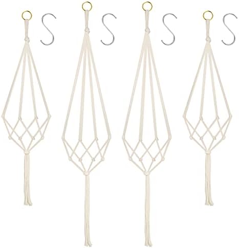 4-teiliges Makramee-hängeblumentopf-set, Hängender Blumentopfhalter, Makramee-pflanzenhänger, Hängender Pflanzentopfhalter Aus Baumwollseil, Dekoration Für Den Innenbereich Mit 4 Aufhängehaken