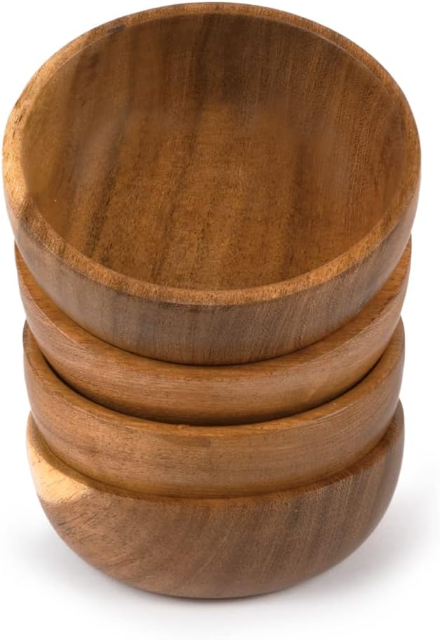 Obstschale/servierplatte Aus Akazienholz – Perfekt Für Die Restaurantdekoration Und Ihre Küche (4-teiliges Set) (10 X 6 Cm)