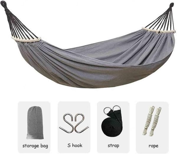 Graue Outdoor-hängematte Aus Verdicktem Segeltuch, Doppelgröße – 260 X 150 Cm