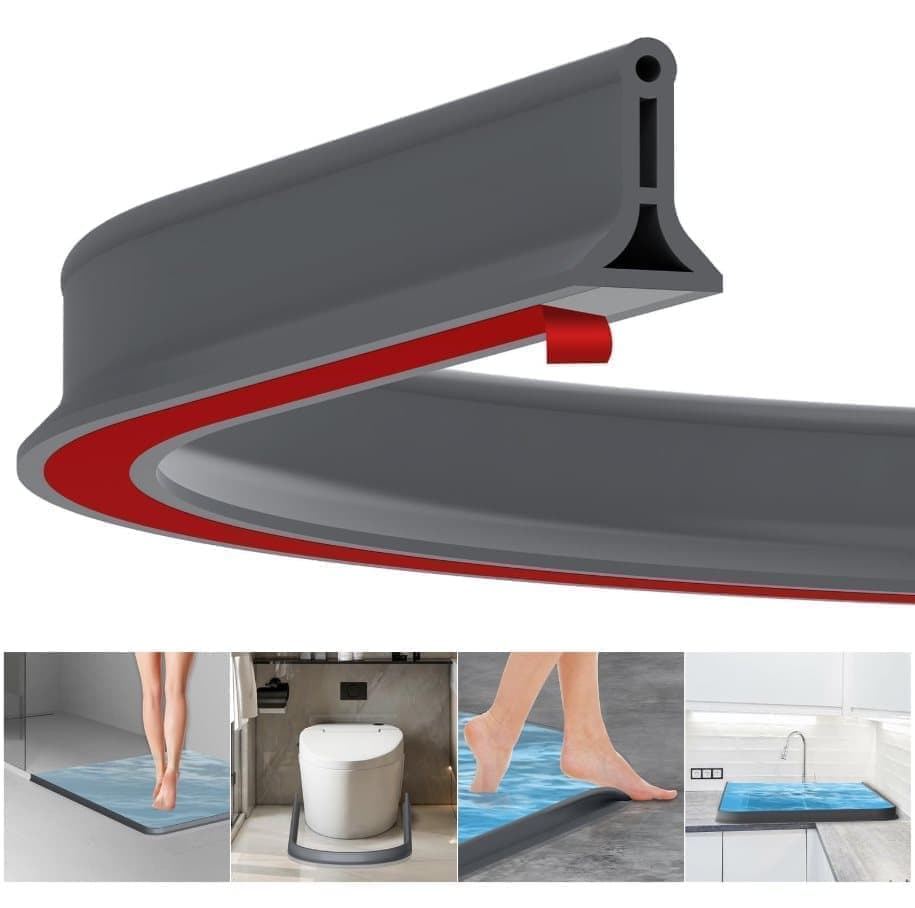 Meter Lange, Selbstklebende Duschdichtung, 4 Cm Hoher Wasserdichter Gummistreifen, Geeignet Für Badezimmer Und Küchen, Duschschwelle/wasserdichte Barriere, Grau.