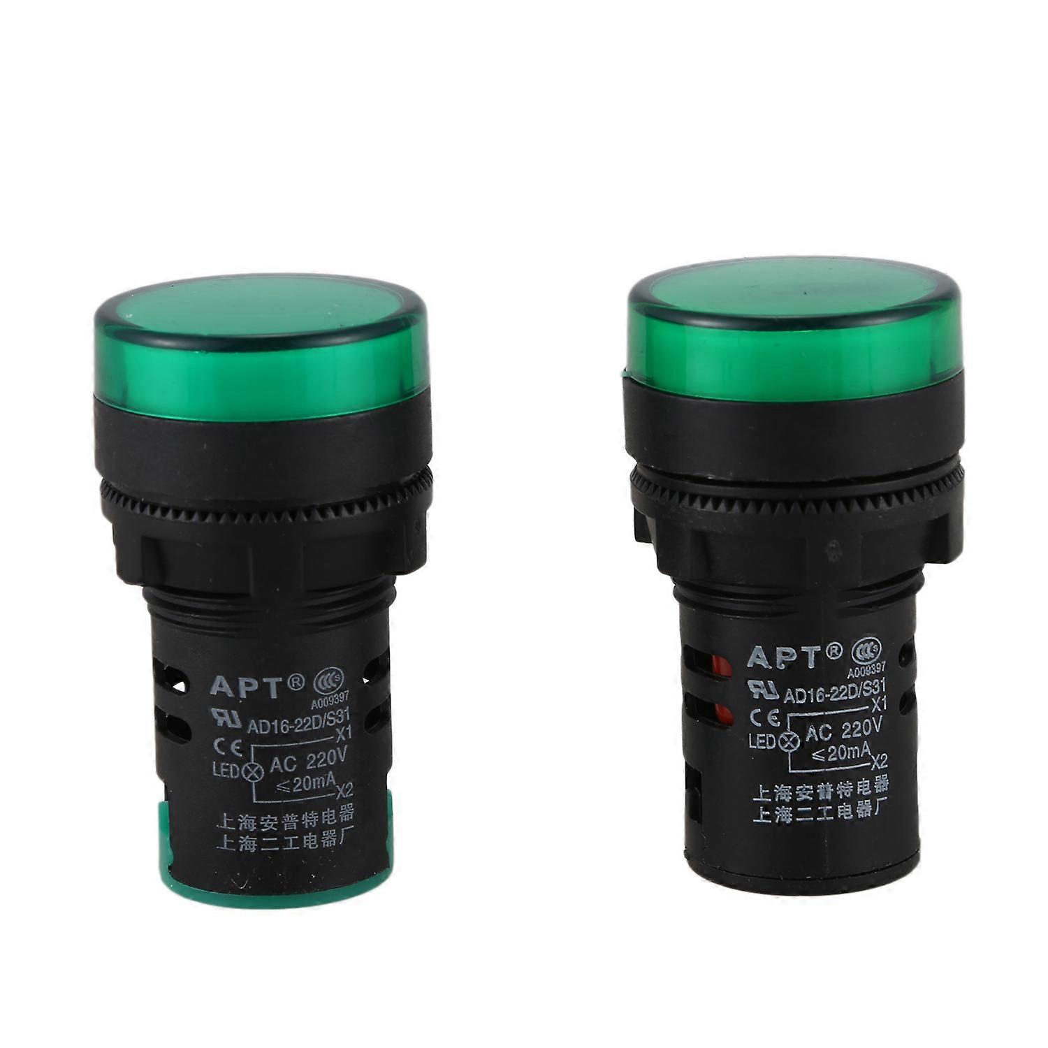 Zwei Grüne Led-betriebsanzeigen Für 220 V Wechselstrom, 22 Mm Durchmesser.