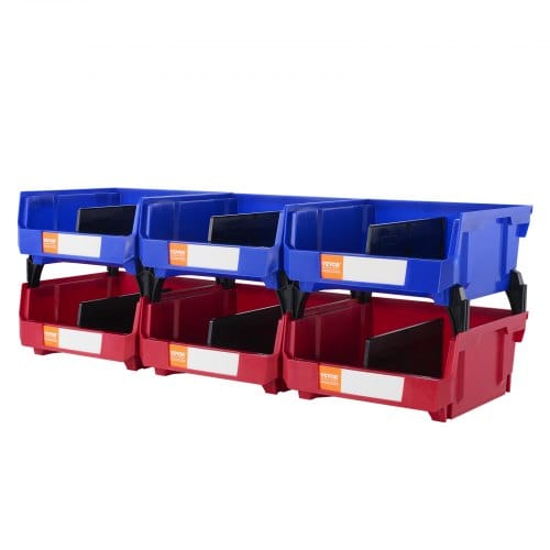 Vevor 6er-Set Sichtlagerboxen Stapelboxen Stapelkisten Lagerkästen Blau/Rot