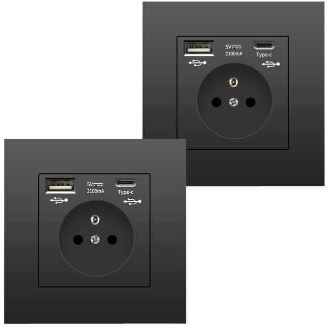 Zweiteiliges Wandsteckdosen-set Mit Usb- Und Typ-c-anschlüssen, 5v 2,1a Steckdose, Geeignet Zum Laden Von Mobiltelefonen Und Tablets.