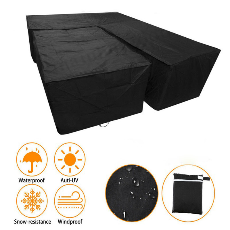 L-förmige Gartensofa-abdeckung Aus Wasserdichtem, Winddichtem Und Uv-beständigem Oxford-gewebe, Geeignet Für Rattan-ecksofas, Schwarz.