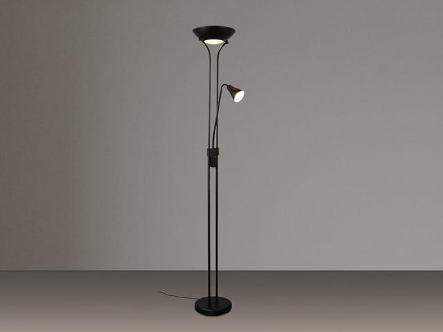 Meinewunschleuchte - Klassischer led Deckenfluter mit Leselampe in Schwarz matt, Höhe 181,5cm