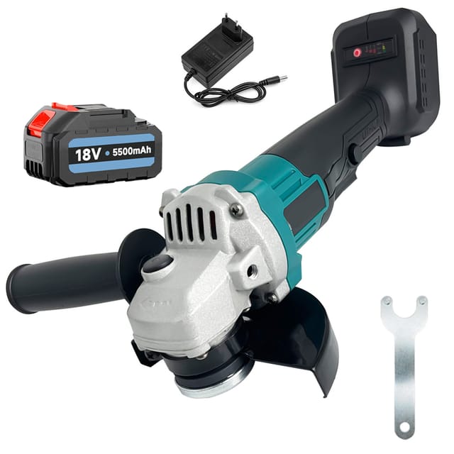 Schleifmaschine, Akku-winkelschleifer, 18v 800w 125mm Winkelschleifer, Schleifwerkzeug Mit Schiebegriff, 5.5a Akku Und Ladegerät, Kompatibel Mit Makita Batterie