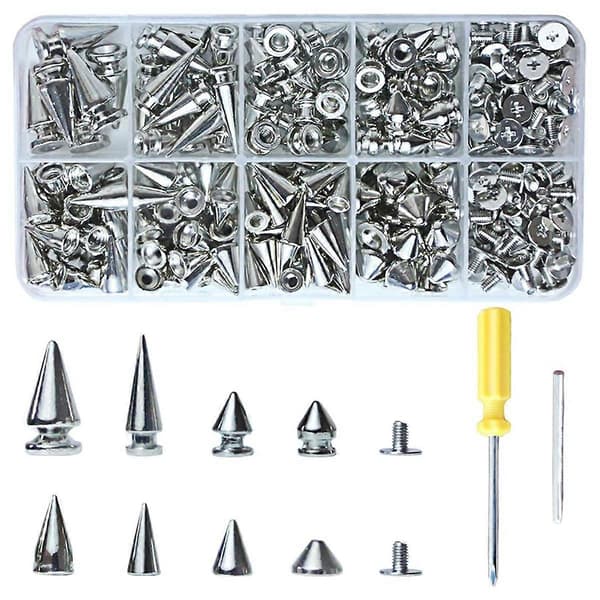 354-teiliges Punk-nieten-set Mit 8 Größen Von Spitz Zulaufenden Nieten Und Metallbaumnieten, Geeignet Für Lederarbeiten Und Kleidung Im Punk-stil.