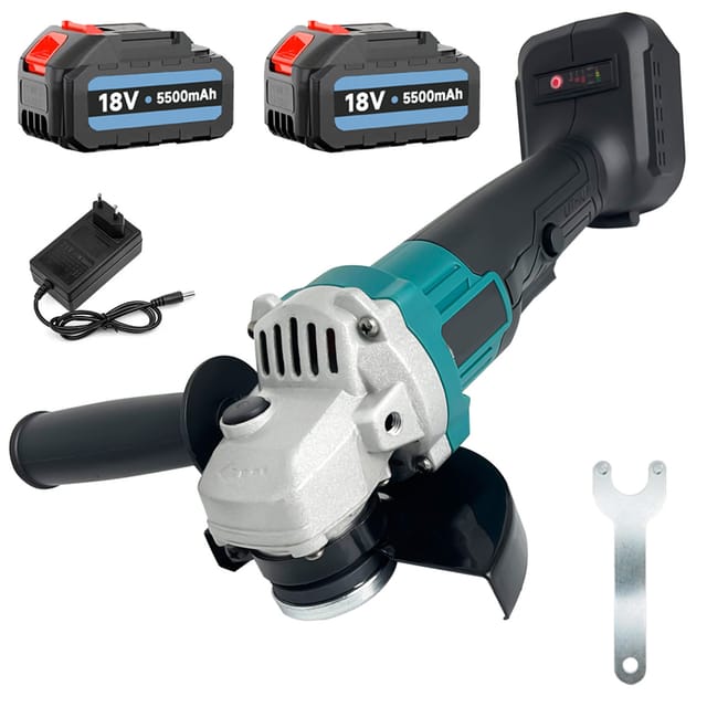 Schleifmaschine, Akku-winkelschleifer, 18v 800w 125mm Winkelschleifer, Schleifwerkzeug Mit Schiebegriff, Ausgestattet Mit 2 5,5a Batterien Und Ladegerät, Kompatibel Mit Makita Batterien