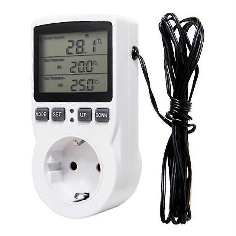 Digitaler Temperaturregler, Europäischer Standardstecker, Mit Zeitschalter Und Sensorfühler, Geeignet Für Heiße Und Kalte Anwendungen.