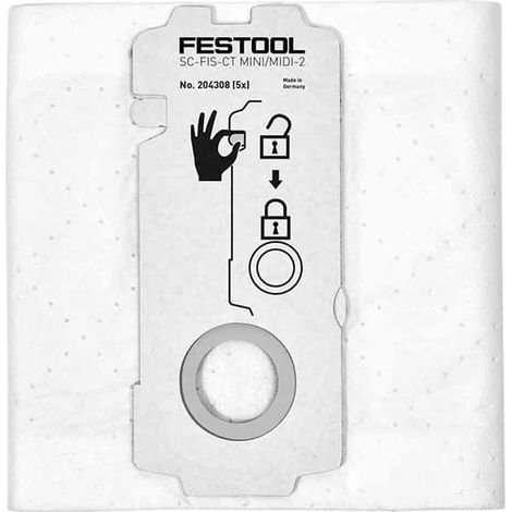 Festool – Selbstreinigender Filterbeutel Sc-fis-ct Mini/midi-2/5 – 5 Beutel – Kompatibel Mit Den Staubsaugern Ct Mini Und Ct Midi – Automatische Reinigungstechnologie