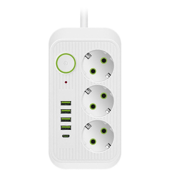 Weißes, 2 Meter Langes Multistandard-verlängerungskabel Mit Europäischem Standardstecker Und Usb-typ-c-schnellladefunktion [gpa]