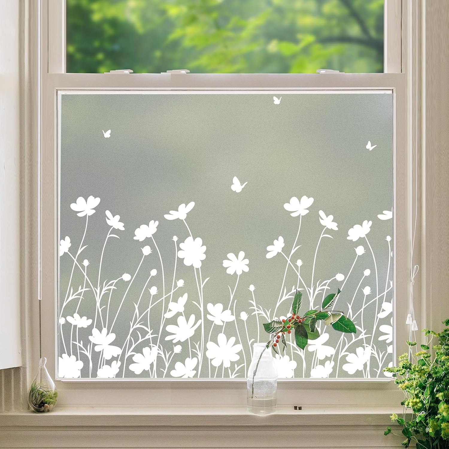 Fensterfolien Für Sichtschutz, Florale Muster, Reinweiße Designs, Farbiges Glas, Dekoratives Milchglas, Sonnenschutz, Wärmedämmung Und Antistatische Eigenschaften.