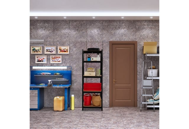 Relaxdays Schwerlastregal, HBT 180x60x45 cm, 500 kg, 5 Ebenen, Keller, Garage, Lagerregal zum Stecken, Stahl, schwarz