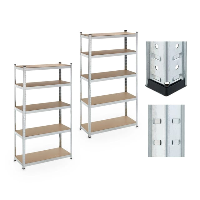 Schwerlastregal, 2er Set, 5 Ebenen, 180x100x40 cm, 500 kg Tragkraft, Stahl, Lagerregal Keller & Garage, silber - Relaxdays
