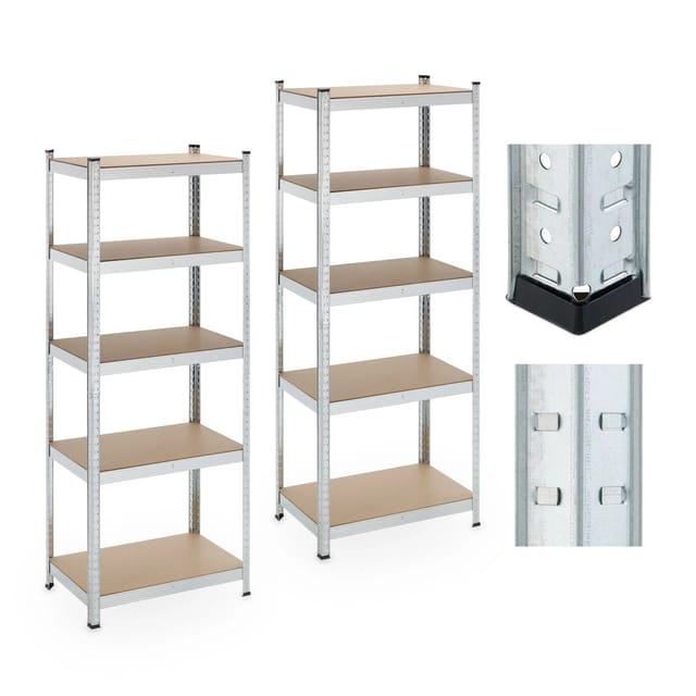 Relaxdays Schwerlastregal, 2er Set, 5 Ebenen, 180x70x45 cm, 500 kg Tragkraft, Stahl, Lagerregal Keller & Garage, silber