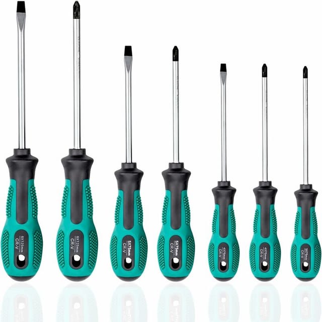 7-teiliges magnetisches Schraubendreher-Set mit 3 Schlitzen und 4 Kreuzschlitzen, rutschfester Griff, robuster Chrom-Vanadium-Stahl, professionelles