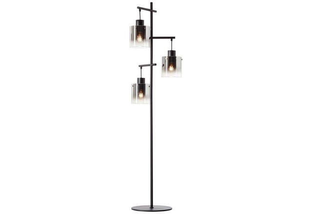 Lampe Simonis Standleuchte 3flg schwarz/rauchglas Aluminium/Metall schwarz 3x A60, E27, 52 w - Brilliant