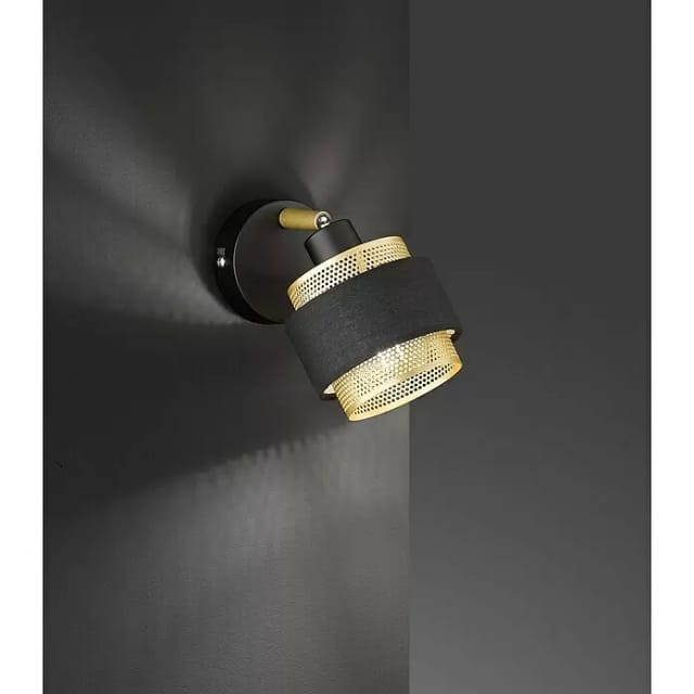 Brilliant Lampe Grove Wandspot schwarz gold Metall/Holz schwarz 1x D45, E14, 28 W