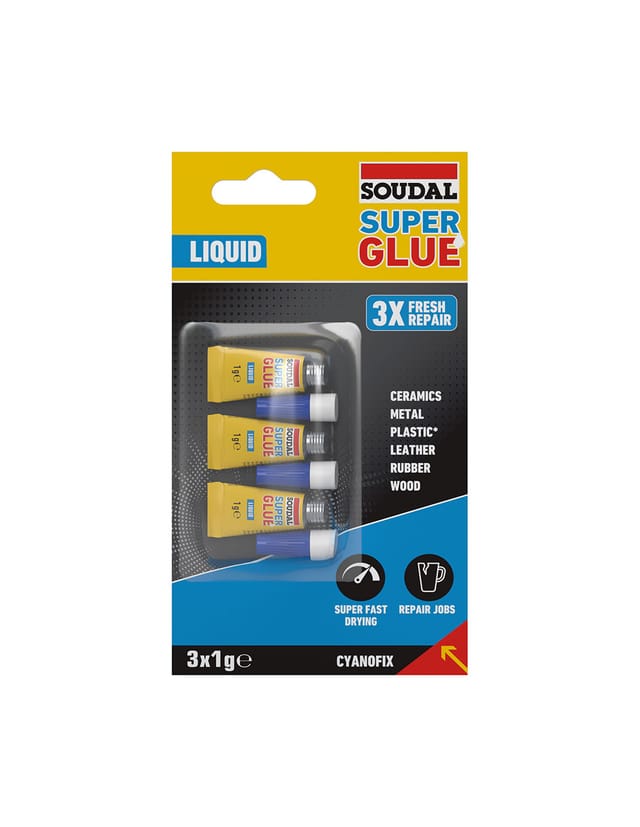 Super Glue Flüssiger Sofortkleber – Packung 3x1g 160023 - Soudal