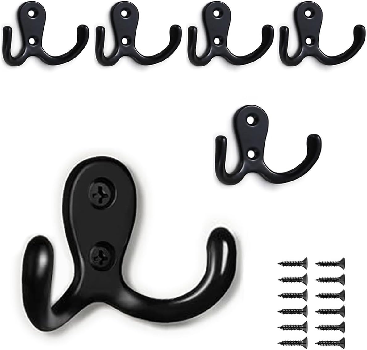 Set Mit 6 Doppelten Metallhaken Mit Schrauben Zum Aufhängen Von Kleidung, Hüten, Handtüchern, Schlüsseln, Küchenutensilien, Für Wohnzimmer, Schlafzimmer, Badezimmer, Küche (schwarz)