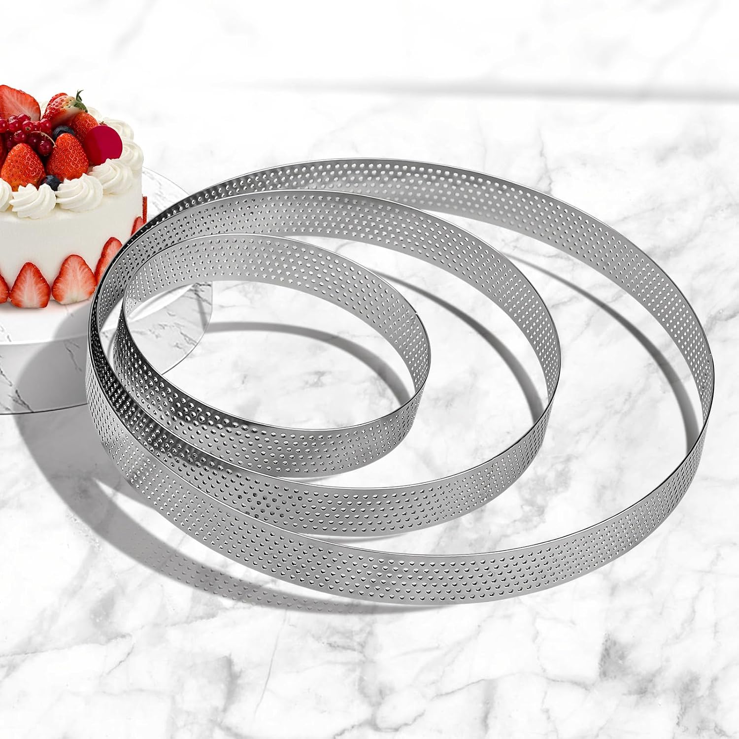 3-teiliges Set Aus 10/15/20 Cm Großen, Perforierten Tarteringen Aus Edelstahl 430, Für Tartekuchen, Törtchen, Gebäck Und Muffins