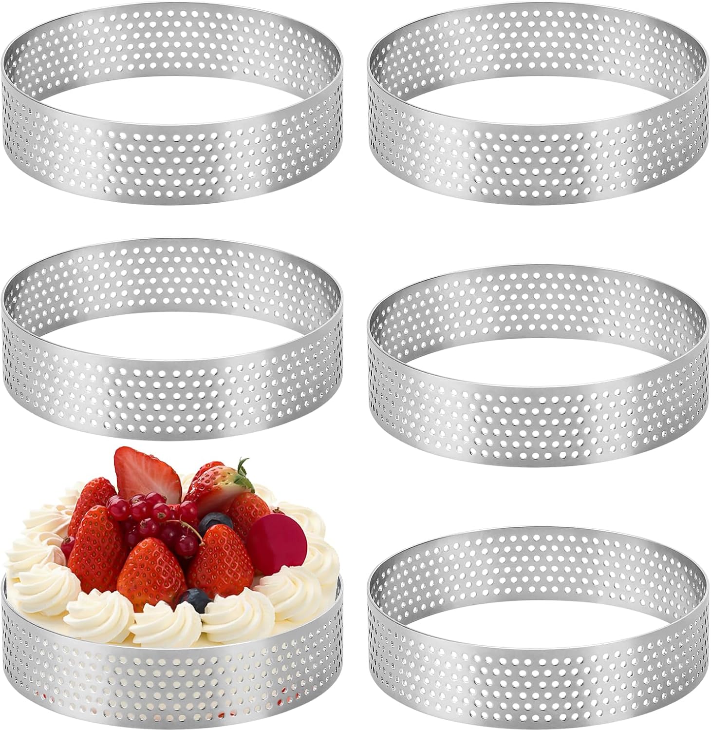 6-teiliges Gebäckring-set (8 Cm), Perforiert, Edelstahl 430, Tarteform, Törtchenform, Gebäckform, Muffinform