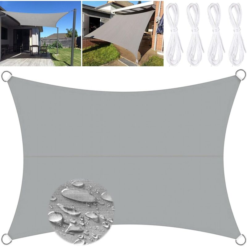 Kylarix Sarl-wasserdichtes Sonnensegel 3x4 M – Uv-beständiges Schattentuch Für Terrasse & Garten, Grau