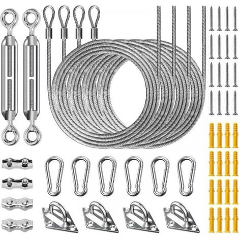 Kylarix Sarl-ahlsen Sonnensegel-befestigungsset 52-teilig – Edelstahl 304, Mit Spanner & 2 M Stahlseil