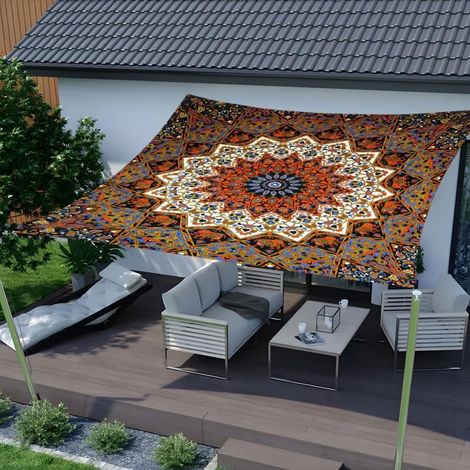 Kylarix Sarl-rechteckiges Sonnensegel 3d-mandala – 95 % Uv-schutz Für Garten & Terrasse, Orange, 2x2,4 M