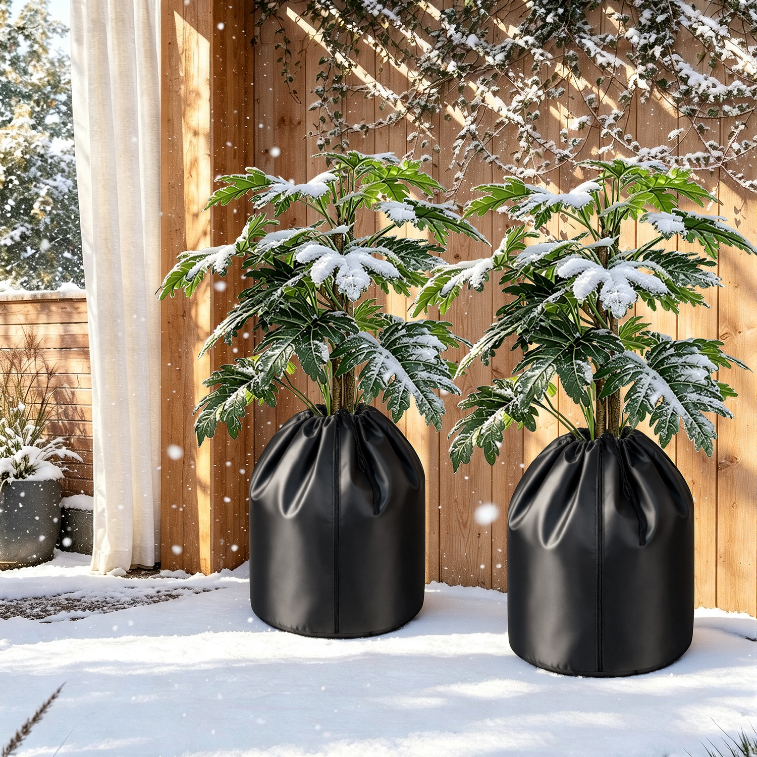 Jiubiaz 2er Winterschutz Für Pflanzen 50x45 Cm Schwarz Mit Reißverschluss Und Kordelzug
