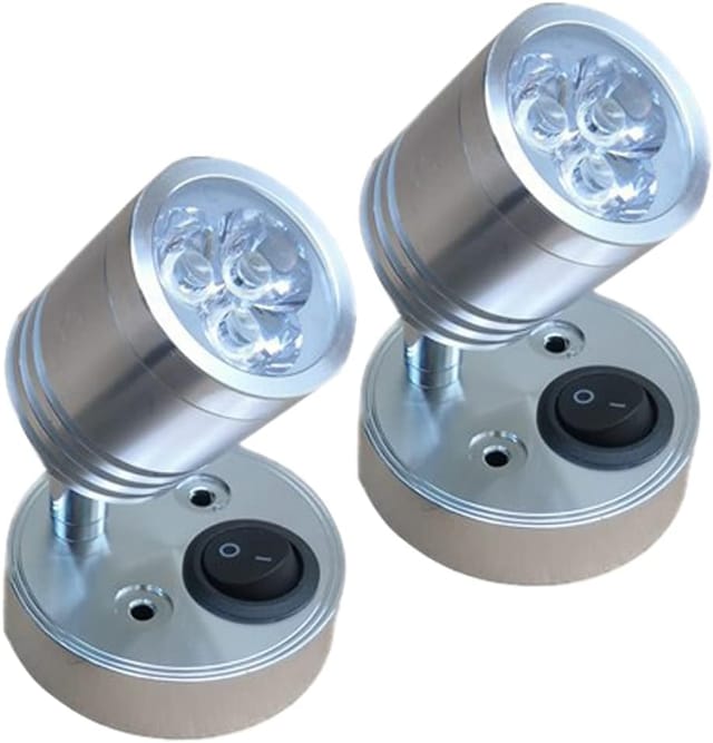 2 Stück 12 V Led-spot-wand-leseleuchte, Nachttischlampe, Verstellbarer Schalter, Wohnmobil, Wohnwagen, Zylindrisch, Flexible Innenbeleuchtung Für Boot, Wohnmobil (silber)