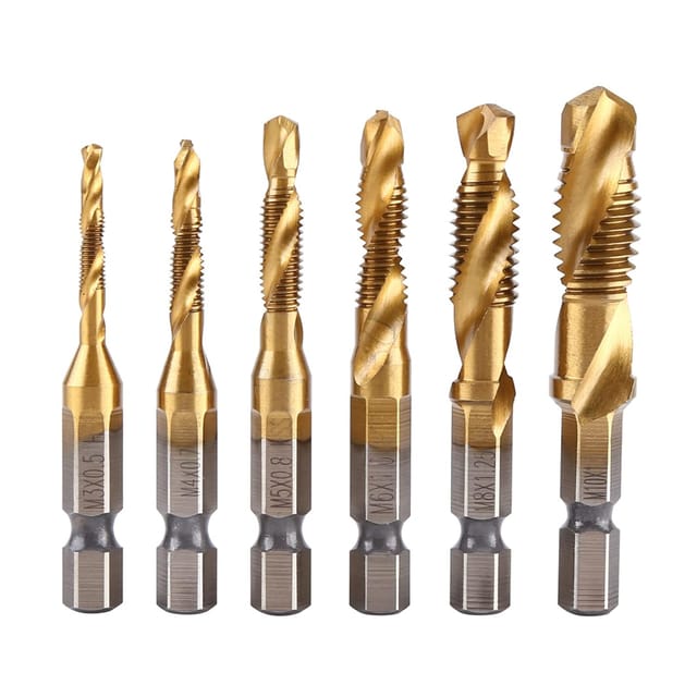 Ccykxa - HSS-Gewindebohrer-Set, 6-teiliges metrisches Gewinde M3-M10, titanbeschichtete HSS-Bohrer und Gewindebohrer,
