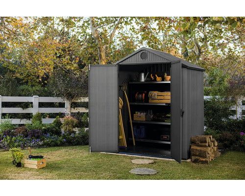 [neuwertig] B-ware Keter Gartenhaus Darwin 6x4 Mit Doppeltür Inkl. Fußboden 183 X 121,5 Cm Grau