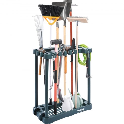 Vevor Gartengeräte Ständer 75x35x82cm Gerätehalter Organizer Pp Mehrzweck Gartengeräteaufbewahrungsregal 10 Werkzeugfächer Anti-kipp-system Gartenwerkzeug Halter Besenhalter Garage Garten Zimmer