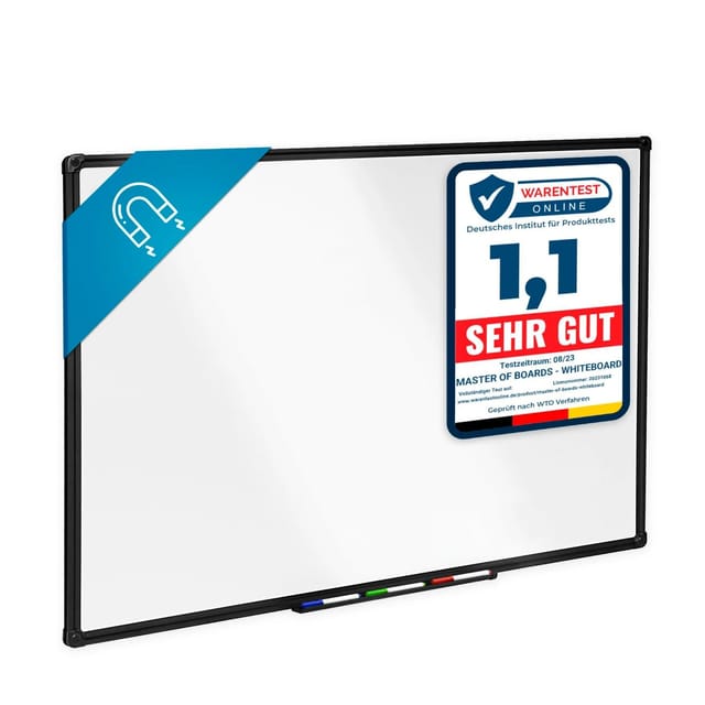 Whiteboard Onyx Speziallackiert Kratzfest & magnethaftend Schwarzer Rahmen 80 x 110 cm