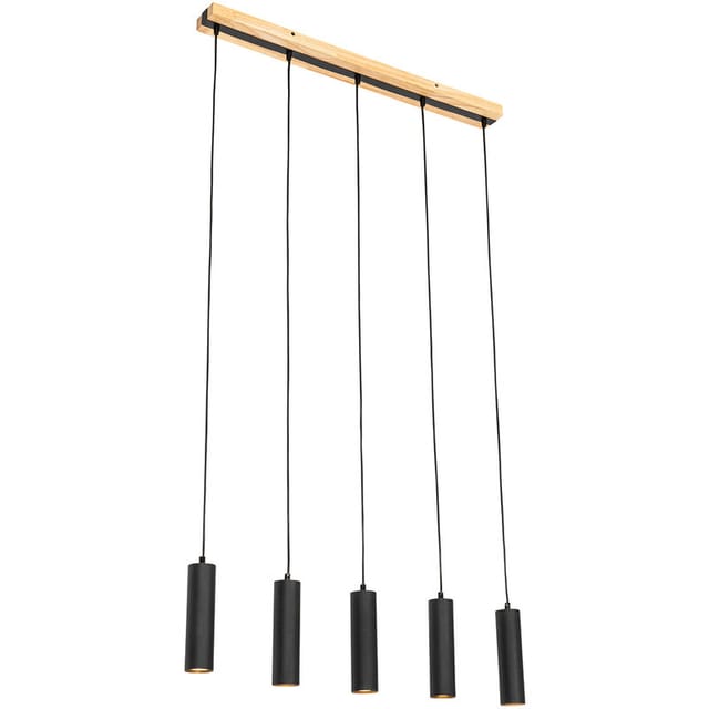 Moderne Hängelampe schwarz mit Holz 5-flammig - Jeana